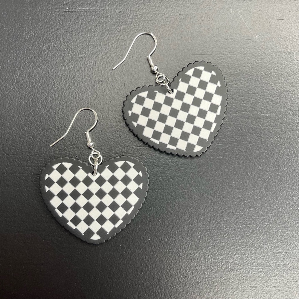 Set of 4 - Black White and Pink Acrylic and Enamel Earrings - Picture 2 of 5